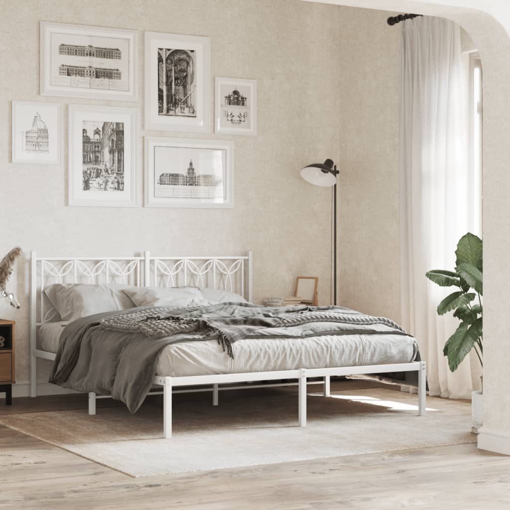 Cadre de lit métal sans matelas et tête de lit blanc 150x200 cm - XIOS