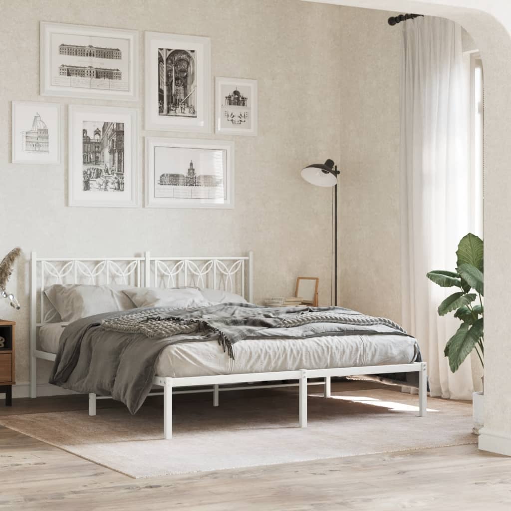 Cadre de lit métal sans matelas et tête de lit blanc 160x200 cm - XIOS