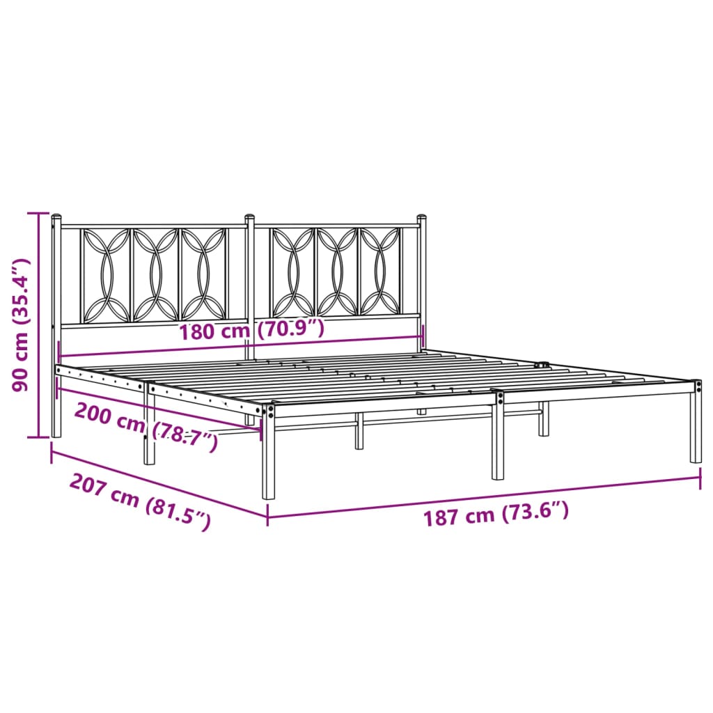 Cadre de lit métal sans matelas et tête de lit blanc 180x200 cm - XIOS