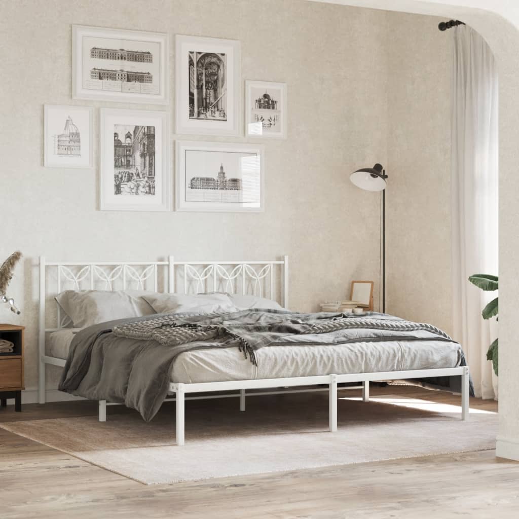 Cadre de lit métal sans matelas et tête de lit blanc 183x213 cm - XIOS