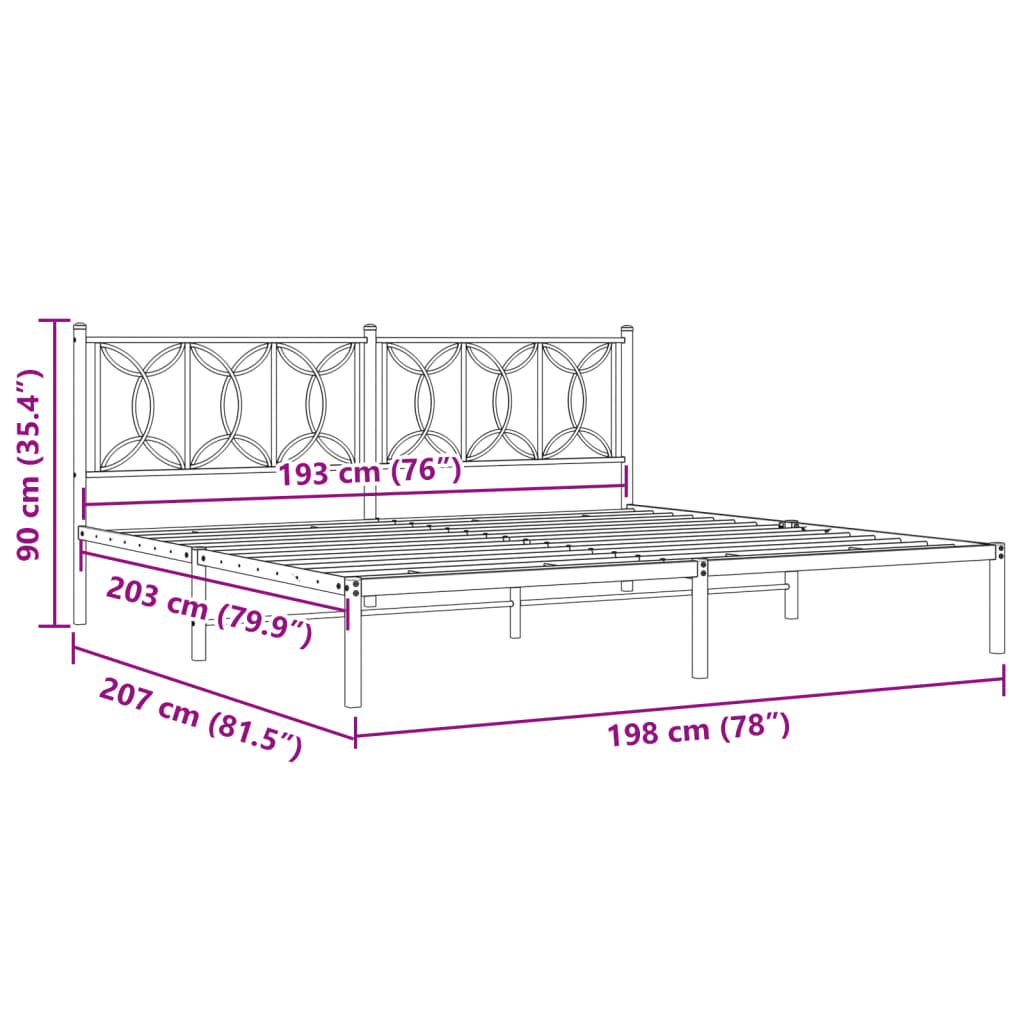 Cadre de lit métal sans matelas et tête de lit blanc 193x203 cm - XIOS