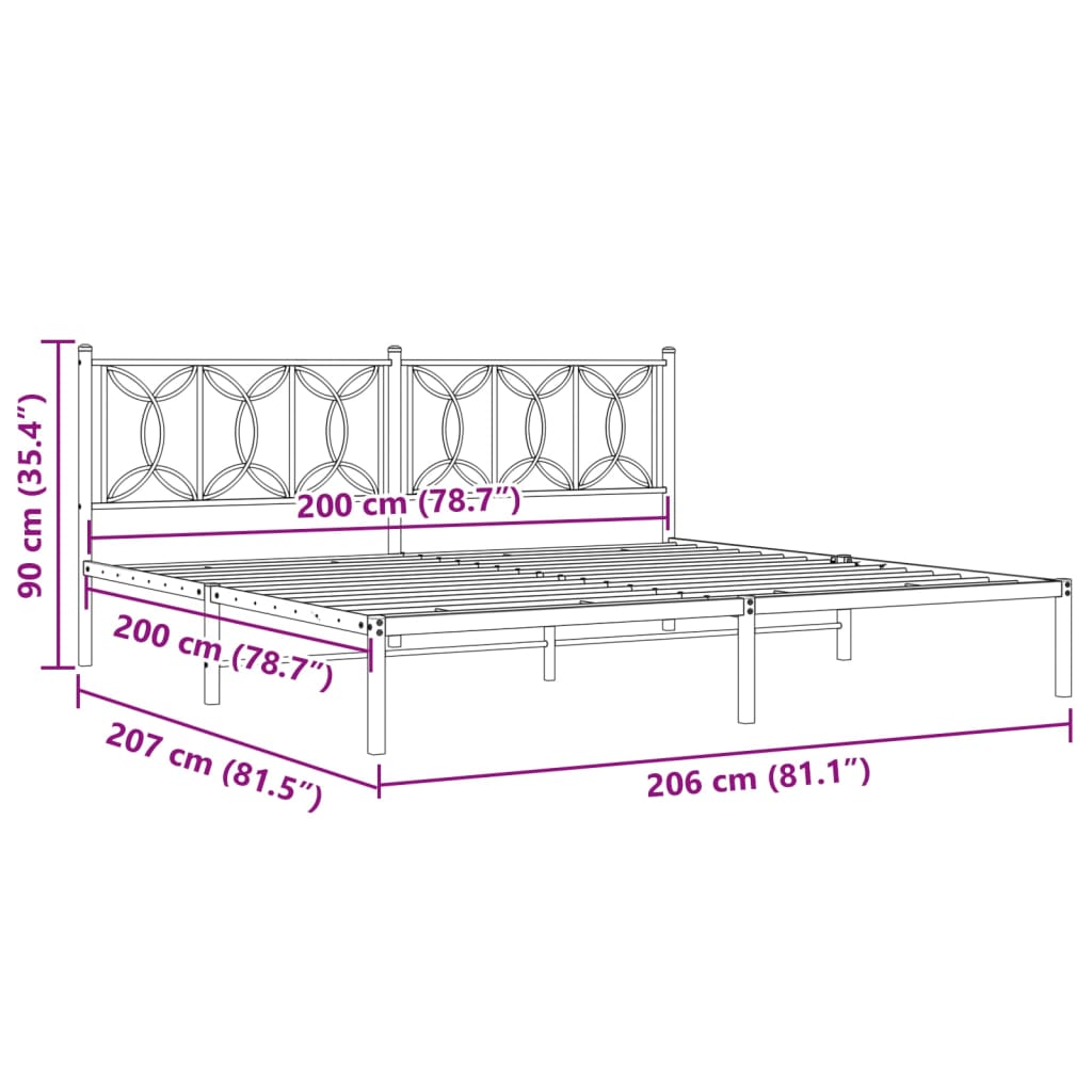 Cadre de lit métal sans matelas et tête de lit blanc 200x200 cm - XIOS