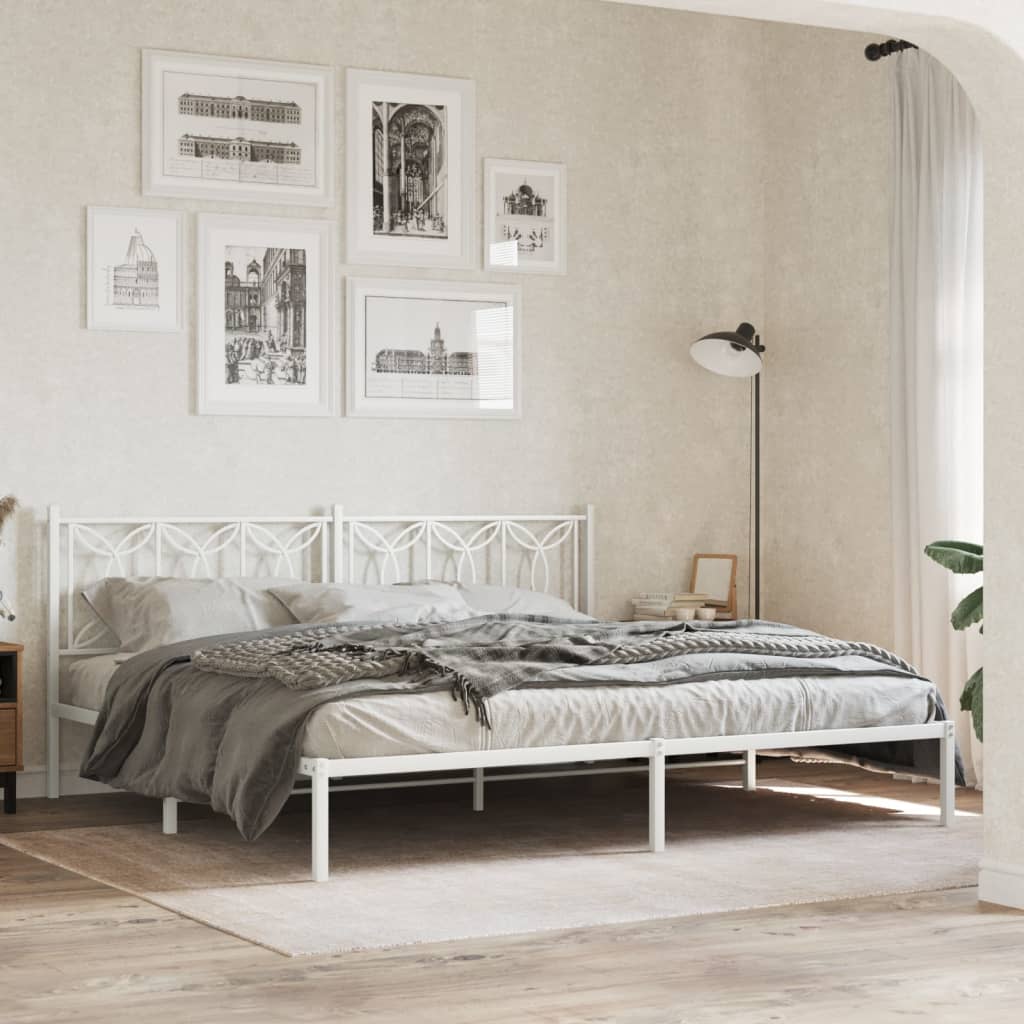 Cadre de lit métal sans matelas et tête de lit blanc 200x200 cm - XIOS