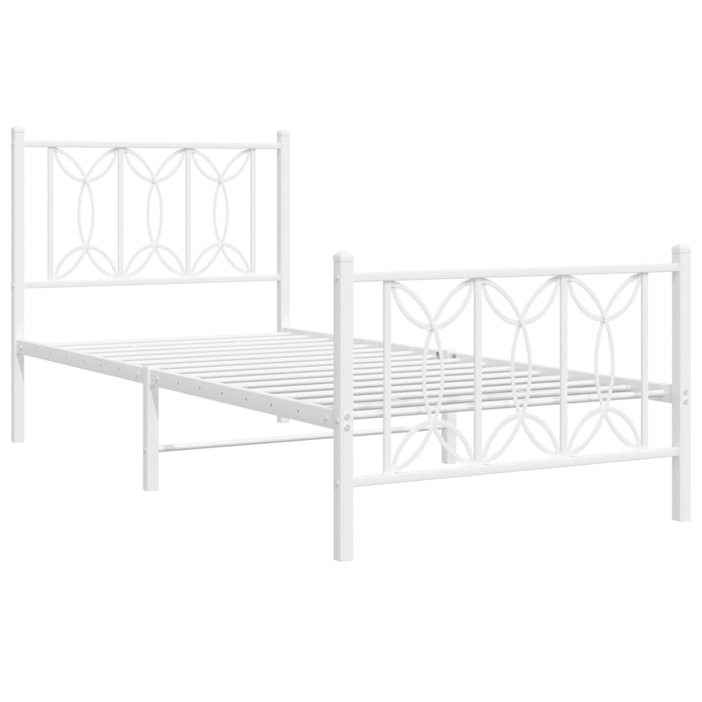 Cadre de lit métal sans matelas avec pied de lit blanc 75x190cm - XIOS