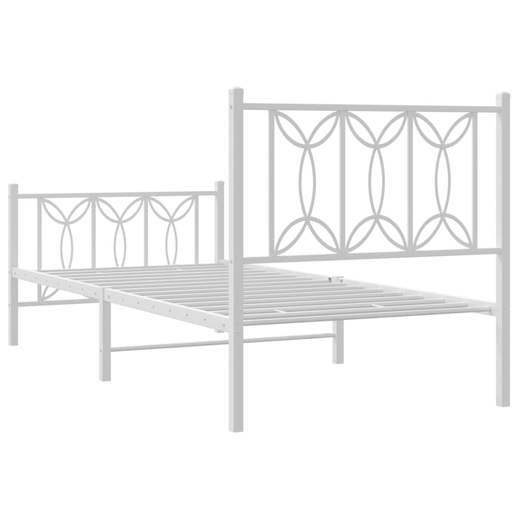 Cadre de lit métal sans matelas avec pied de lit blanc 75x190cm - XIOS