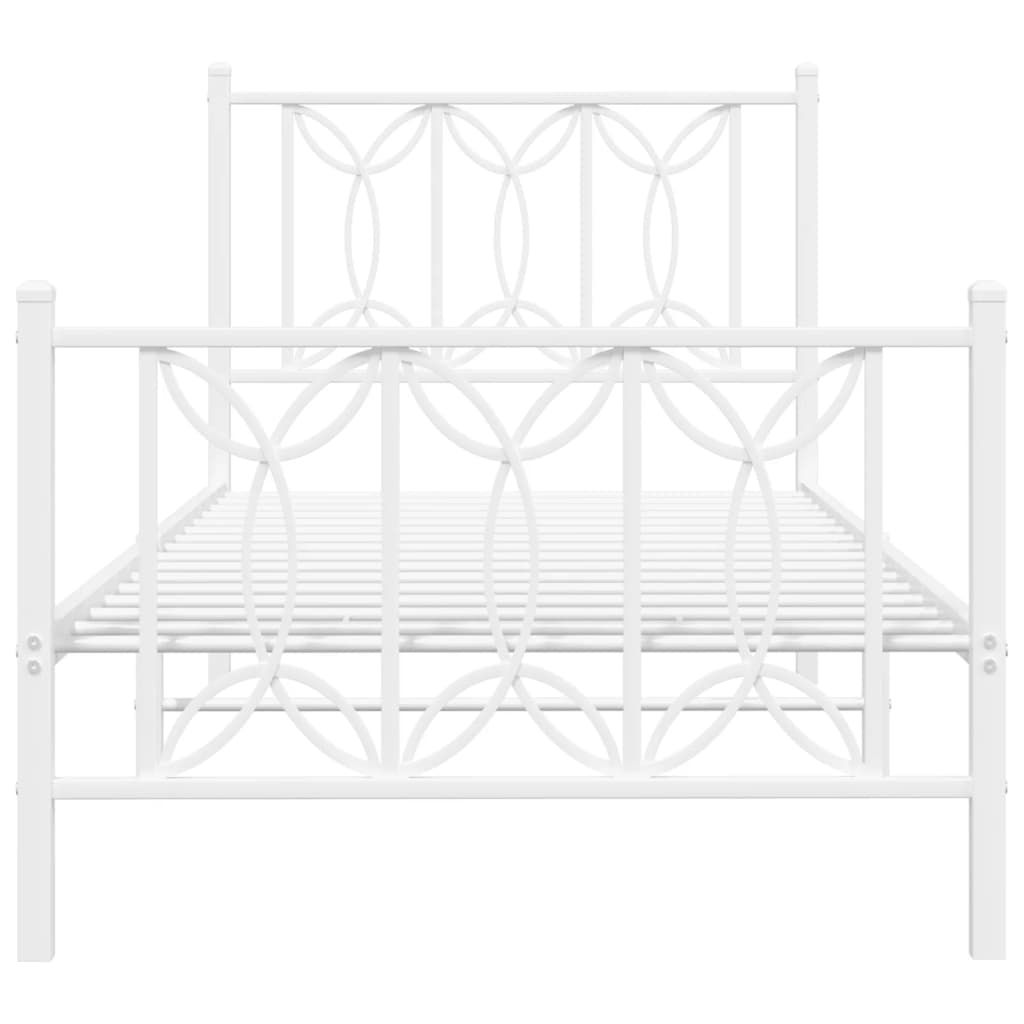 Cadre de lit métal sans matelas avec pied de lit blanc 90x190cm - XIOS