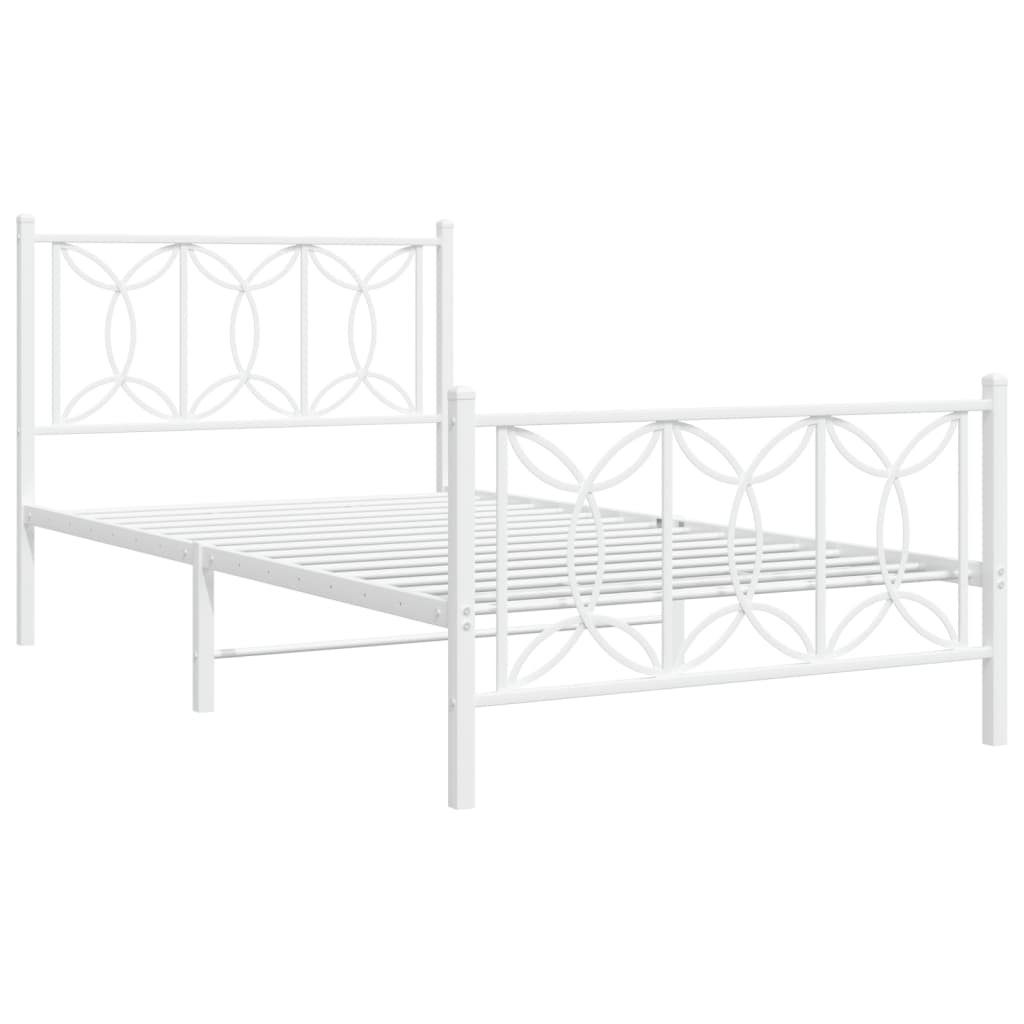 Cadre de lit métal sans matelas et pied de lit blanc 107x203 cm - XIOS