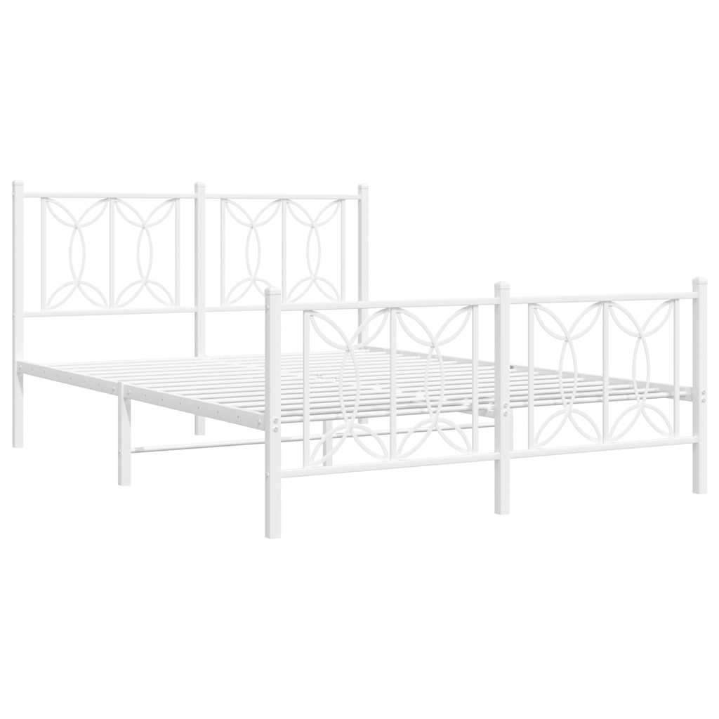Cadre de lit métal sans matelas et pied de lit blanc 135x190 cm - XIOS
