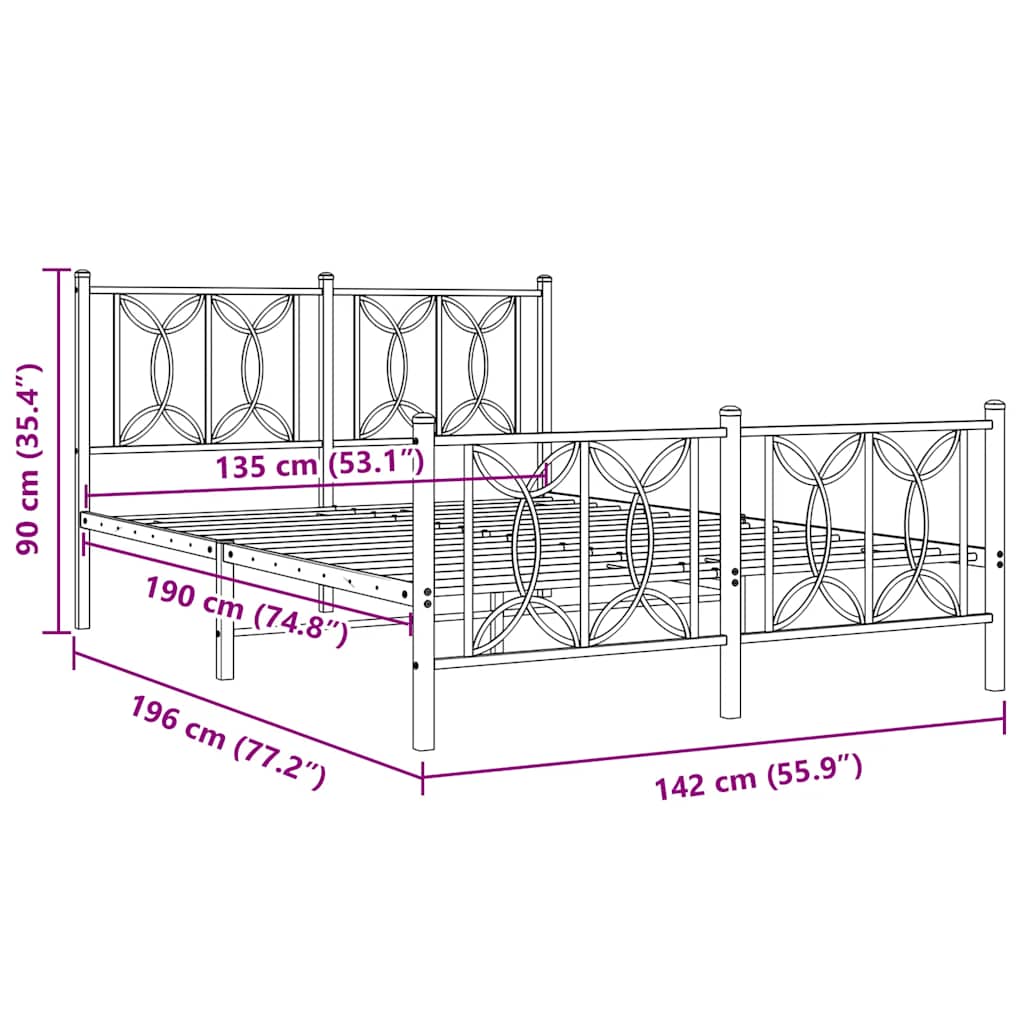 Cadre de lit métal sans matelas et pied de lit blanc 135x190 cm - XIOS