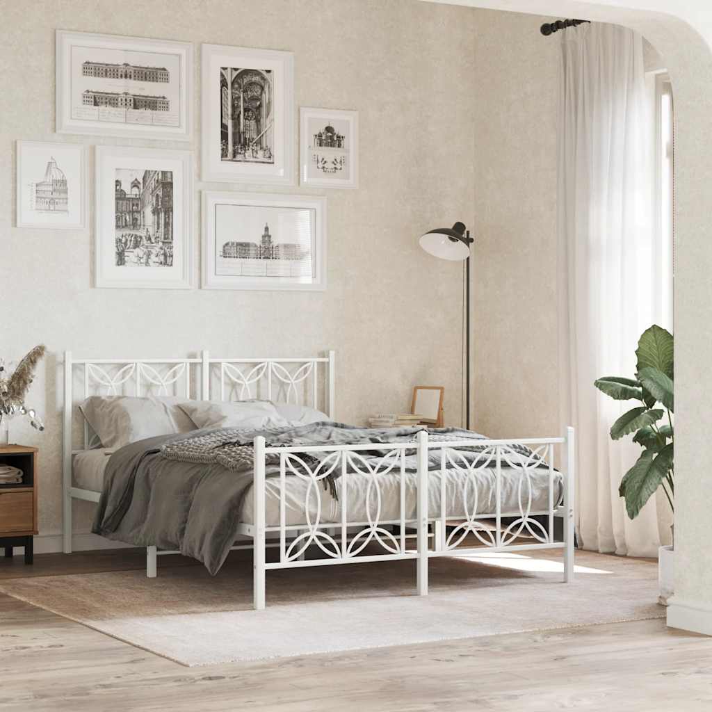 Cadre de lit métal sans matelas et pied de lit blanc 135x190 cm - XIOS