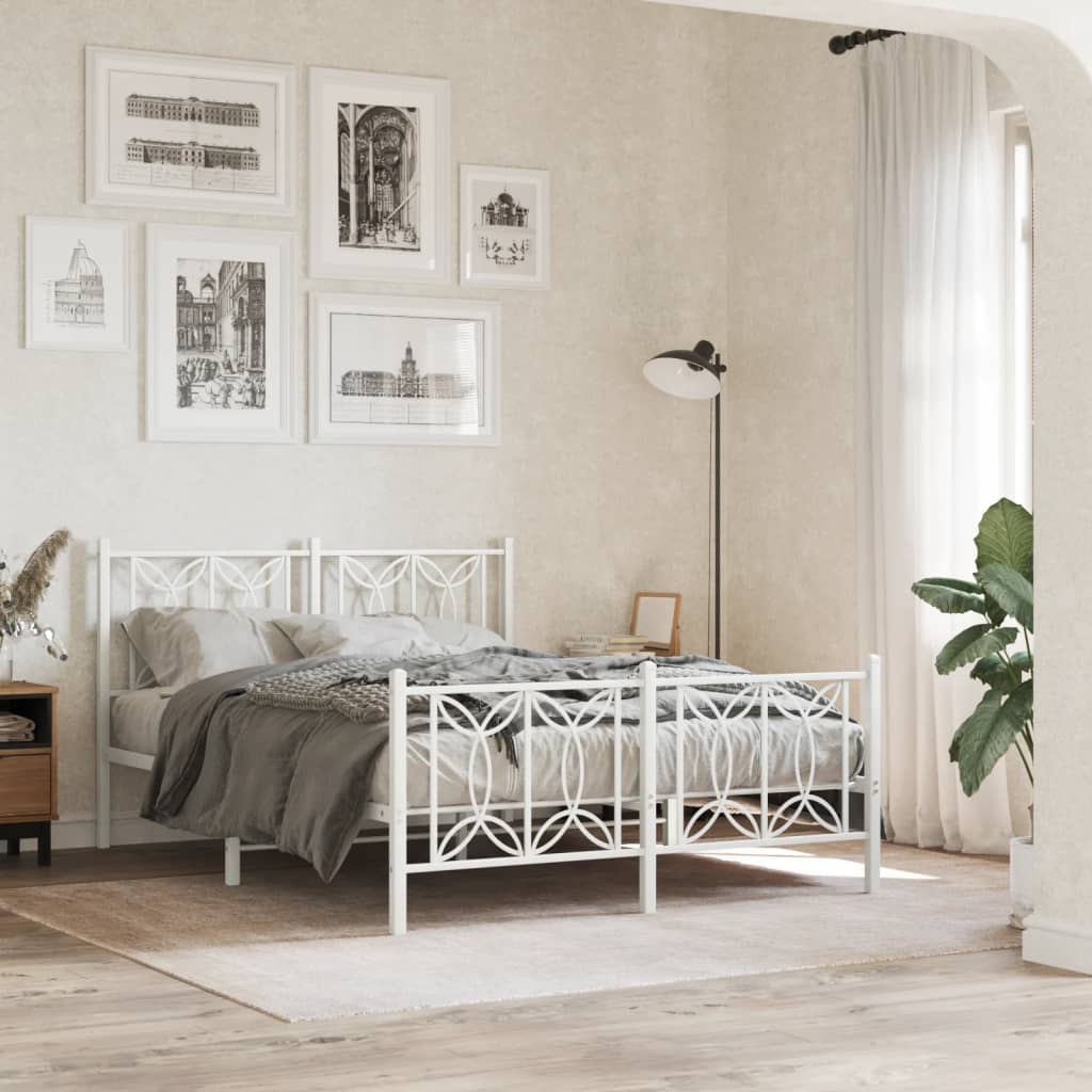 Cadre de lit métal sans matelas et pied de lit blanc 140x200 cm - XIOS