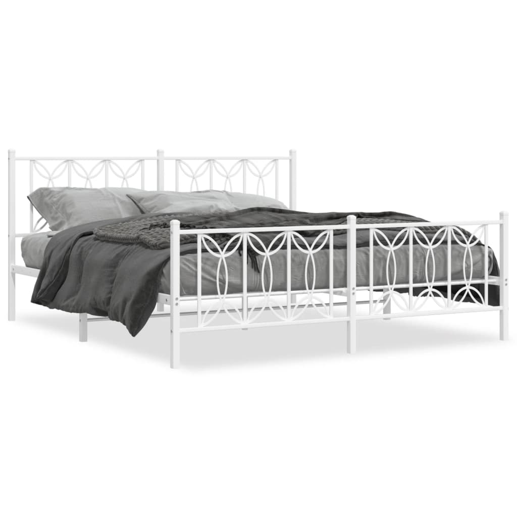 Cadre de lit métal sans matelas et pied de lit blanc 183x213 cm - XIOS