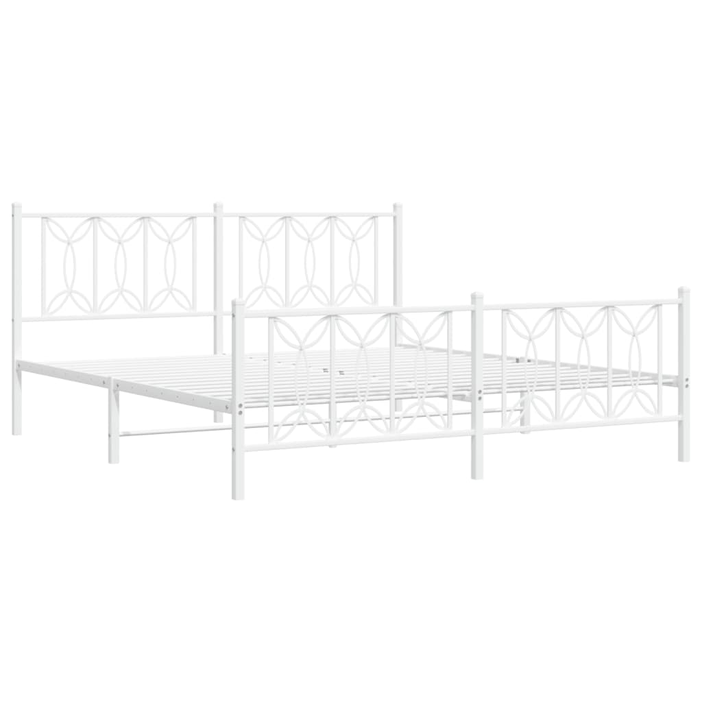 Cadre de lit métal sans matelas et pied de lit blanc 183x213 cm - XIOS