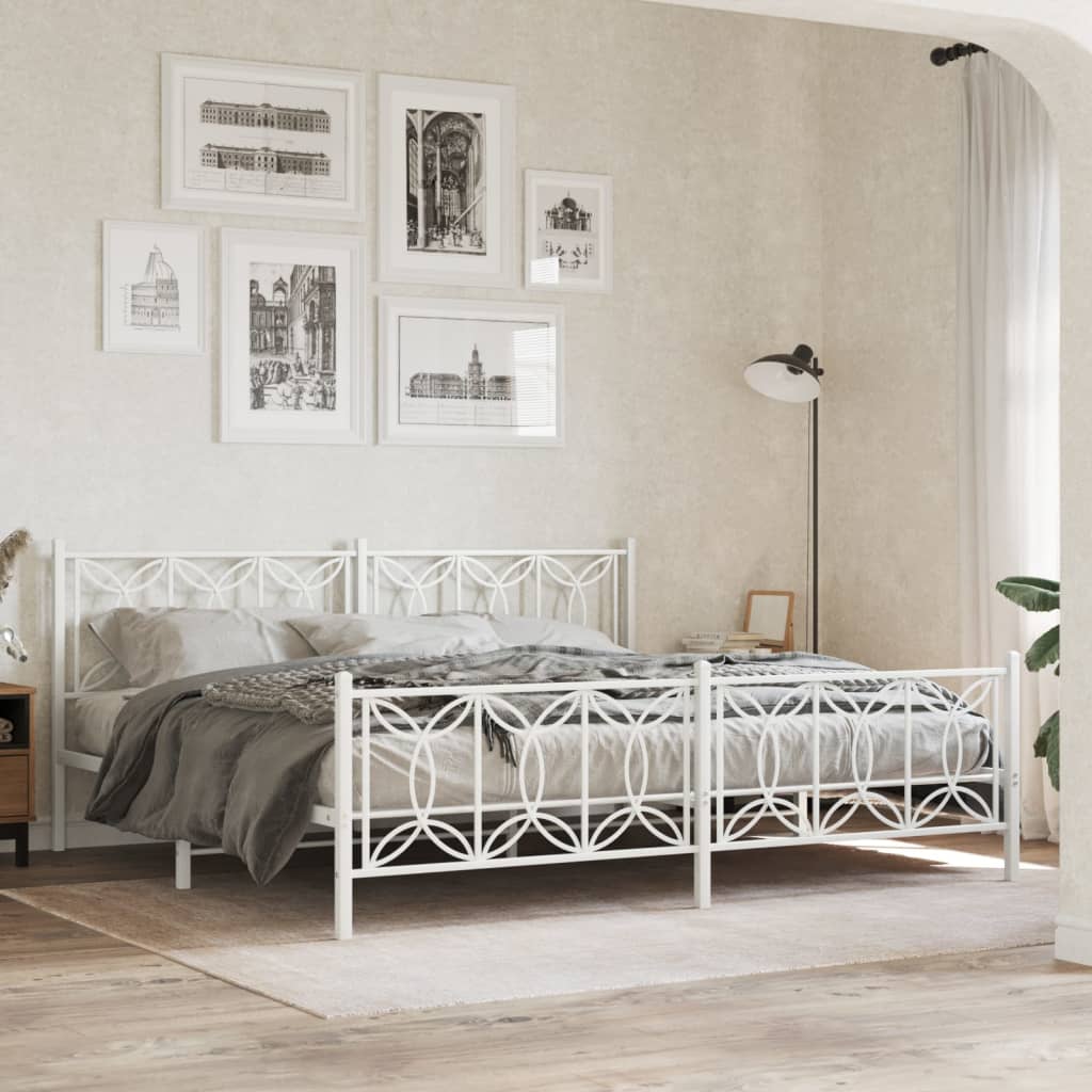 Cadre de lit métal sans matelas et pied de lit blanc 200x200 cm - XIOS