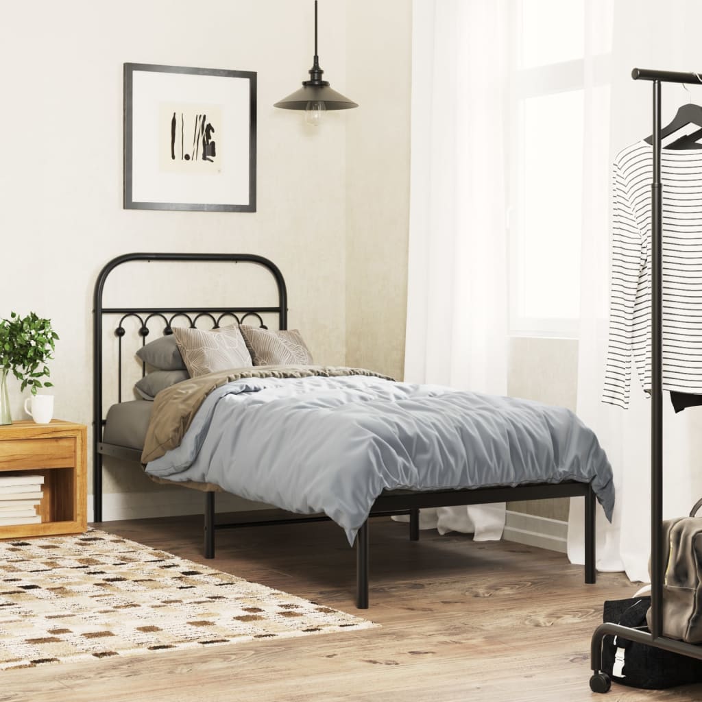 Cadre de lit métal sans matelas avec tête de lit noir 75x190 cm - XIOS