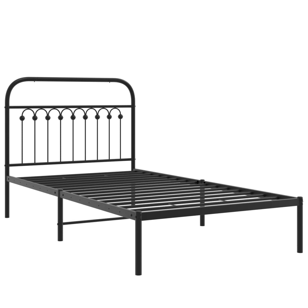 Cadre de lit métal sans matelas avec tête de lit noir 100x190cm - XIOS