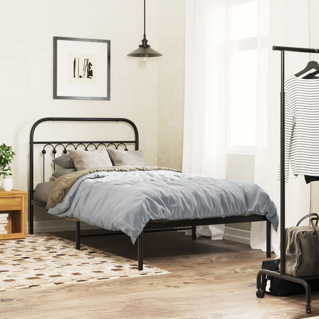 Cadre de lit métal sans matelas avec tête de lit noir 100x190cm - XIOS