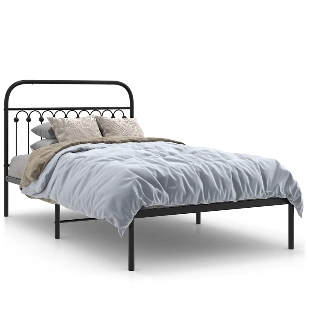 Cadre de lit métal sans matelas avec tête de lit noir 107x203cm - XIOS