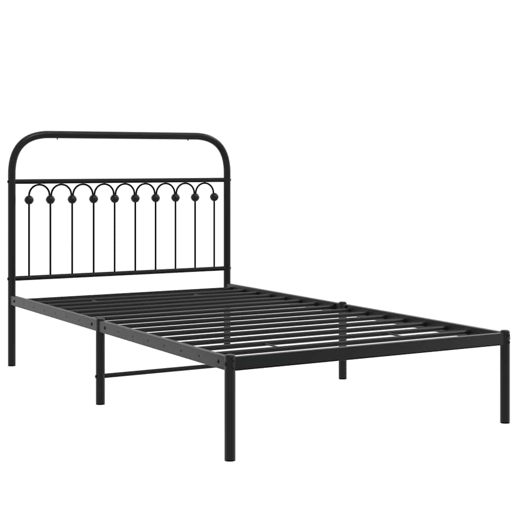 Cadre de lit métal sans matelas avec tête de lit noir 107x203cm - XIOS