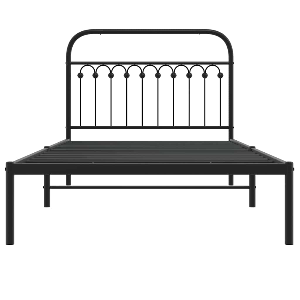 Cadre de lit métal sans matelas avec tête de lit noir 107x203cm - XIOS