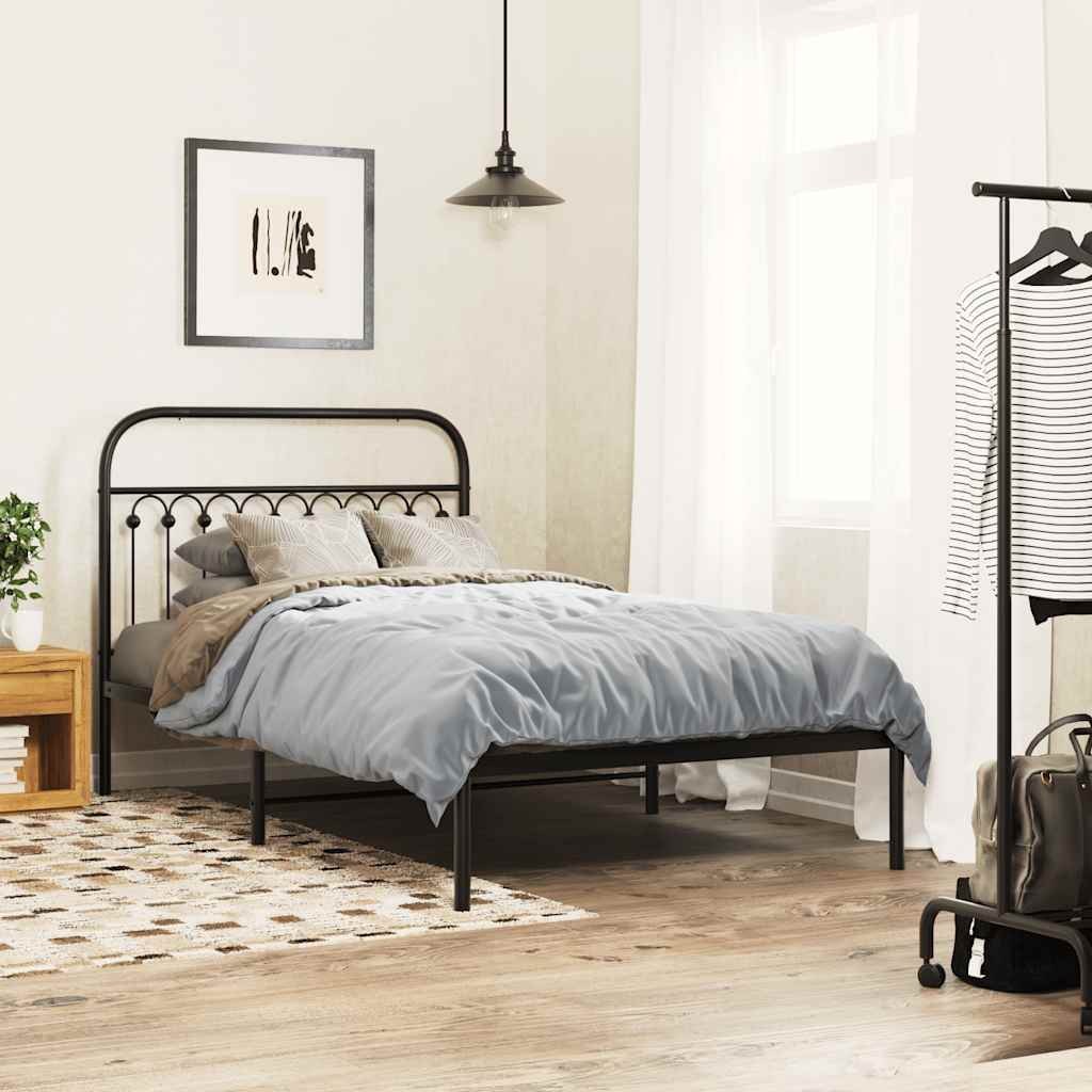 Cadre de lit métal sans matelas avec tête de lit noir 107x203cm - XIOS