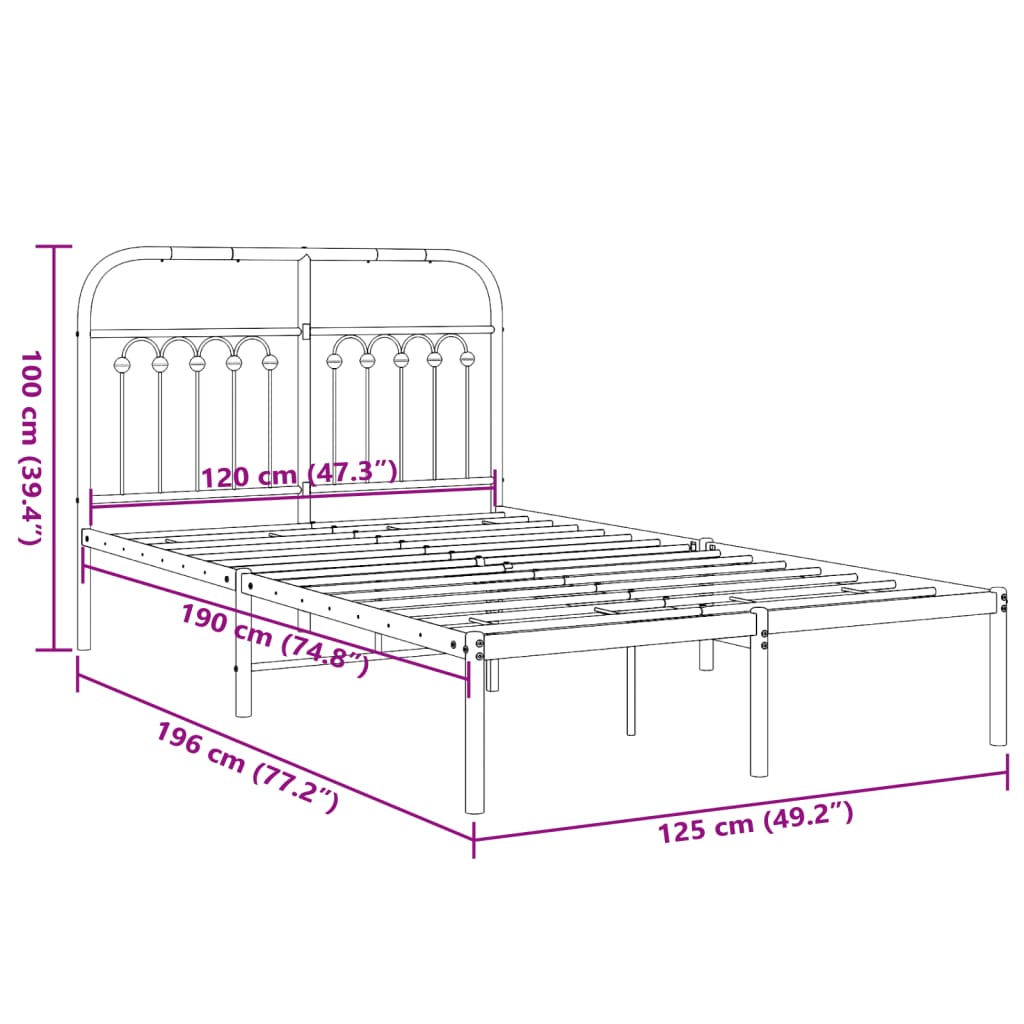Cadre de lit métal sans matelas avec tête de lit noir 120x190cm - XIOS