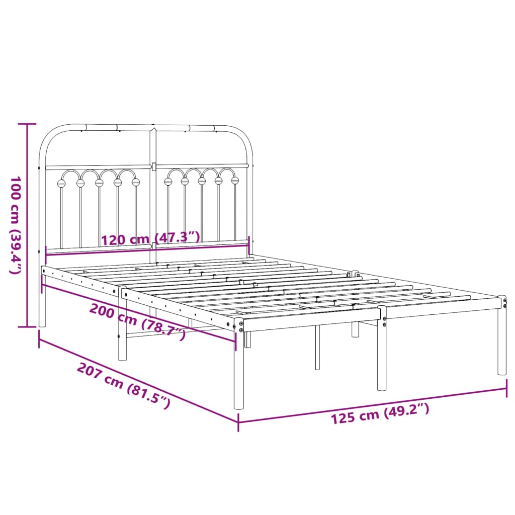 Cadre de lit métal sans matelas avec tête de lit noir 120x200cm - XIOS
