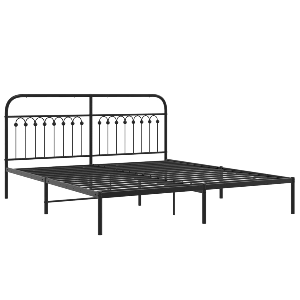 Cadre de lit métal sans matelas avec tête de lit noir 183x203cm - XIOS