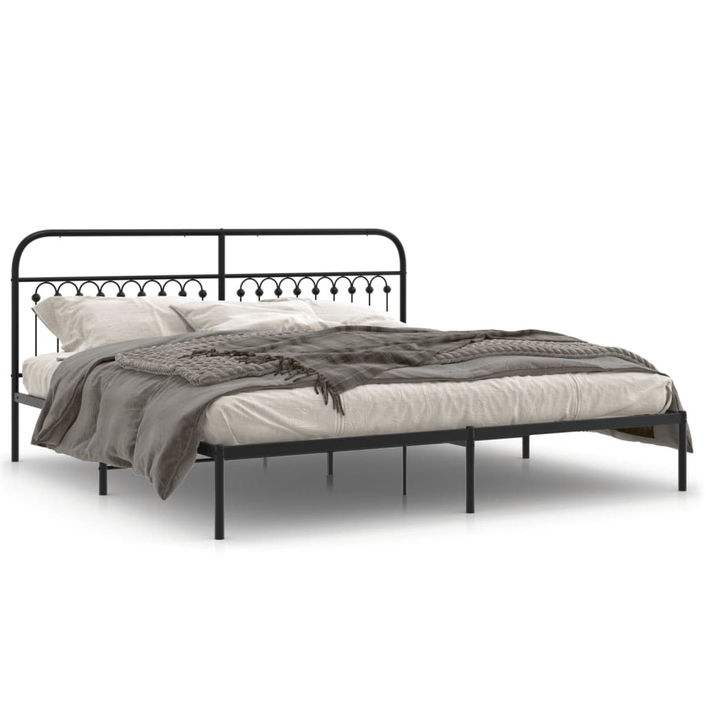 Cadre de lit métal sans matelas avec tête de lit noir 200x200cm - XIOS
