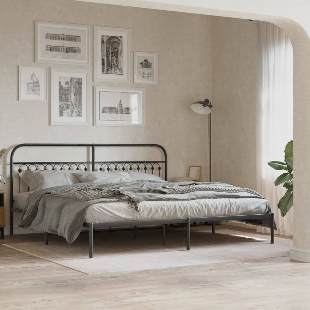 Cadre de lit métal sans matelas avec tête de lit noir 200x200cm - XIOS