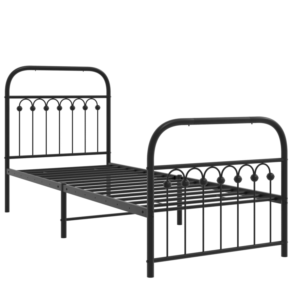 Cadre de lit métal sans matelas avec pied de lit noir 75x190 cm - XIOS