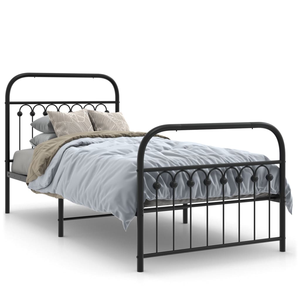 Cadre de lit métal sans matelas avec pied de lit noir 90x200 cm - XIOS