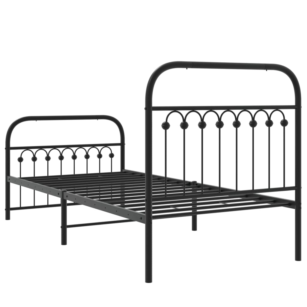 Cadre de lit métal sans matelas avec pied de lit noir 90x200 cm - XIOS