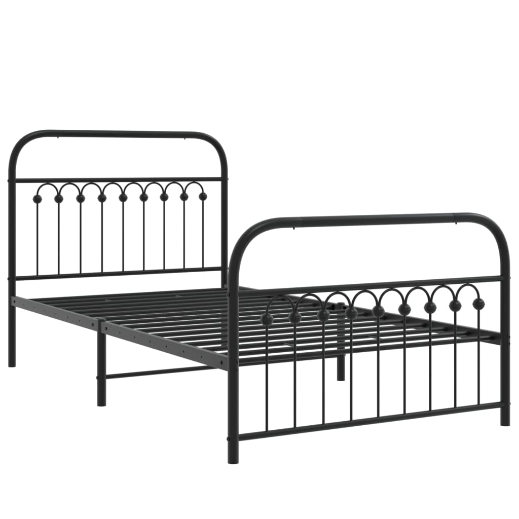 Cadre de lit métal sans matelas avec pied de lit noir 100x190cm - XIOS
