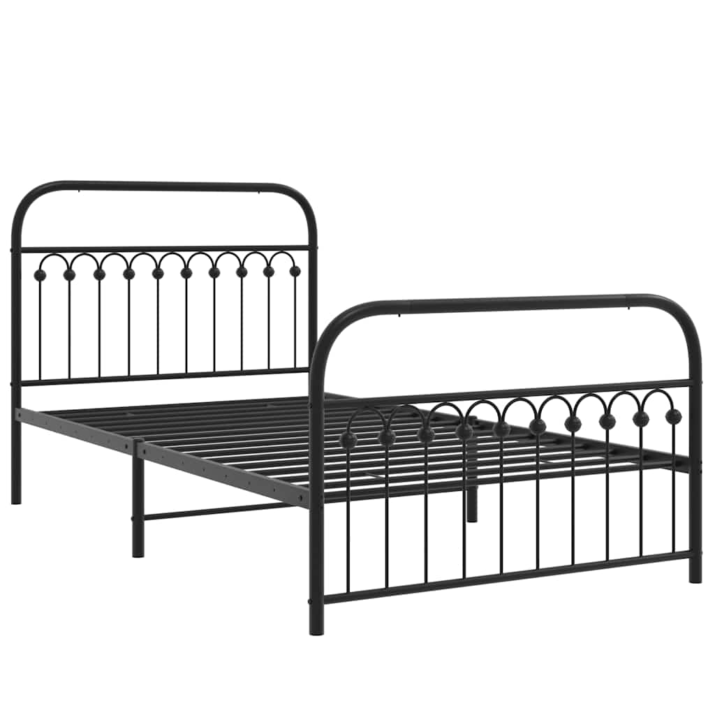 Cadre de lit métal sans matelas avec pied de lit noir 107x203cm - XIOS