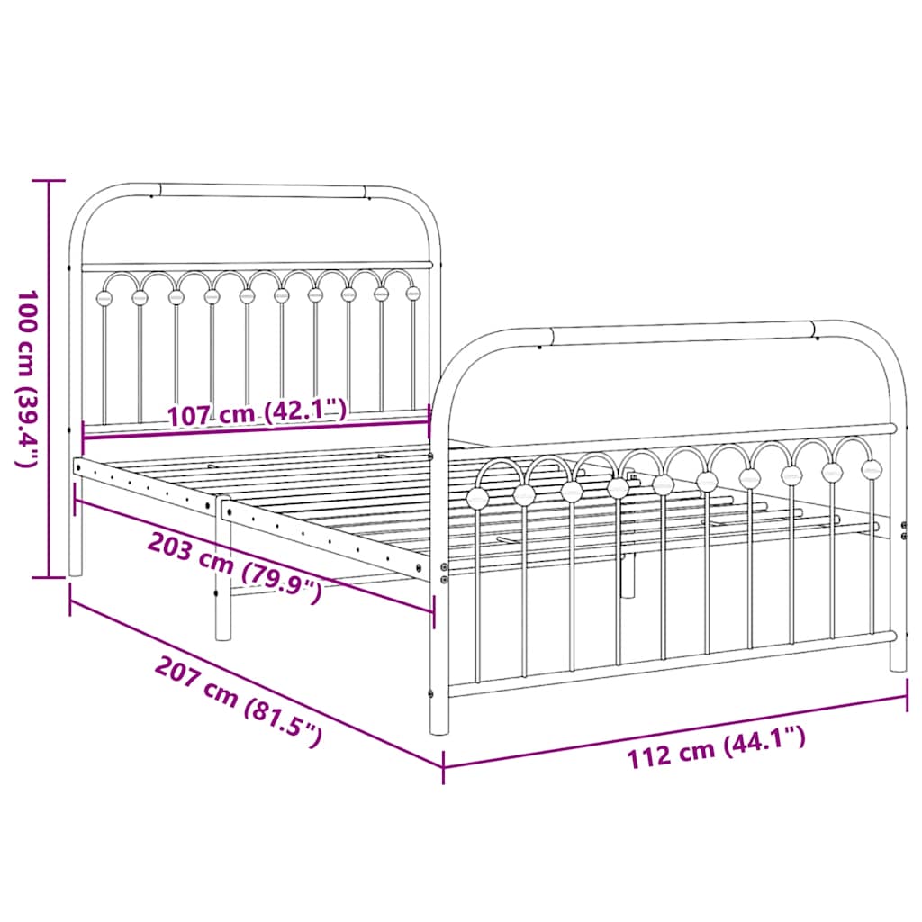 Cadre de lit métal sans matelas avec pied de lit noir 107x203cm - XIOS