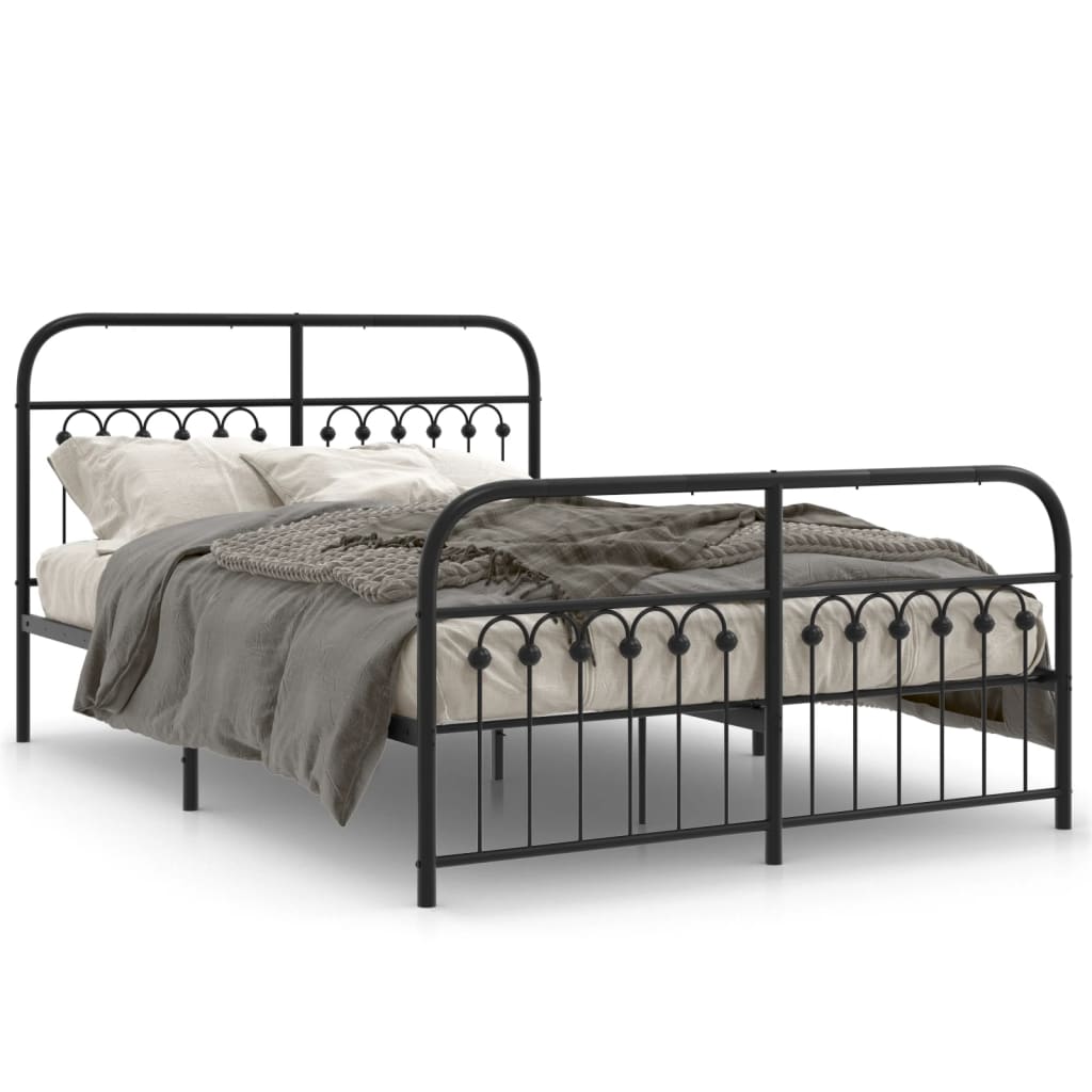 Cadre de lit métal sans matelas avec pied de lit noir 137x190cm - XIOS