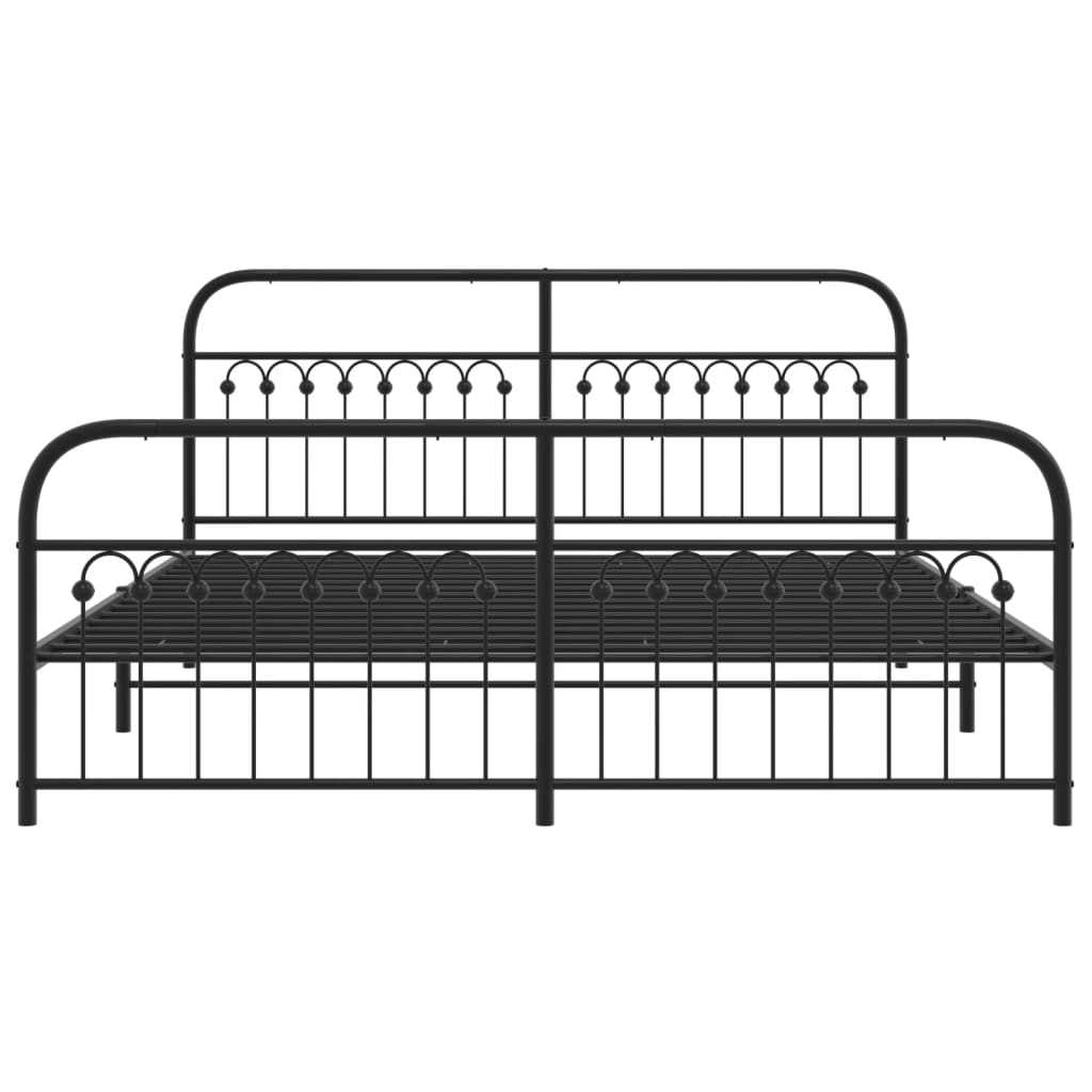 Cadre de lit métal sans matelas avec pied de lit noir 183x203cm - XIOS