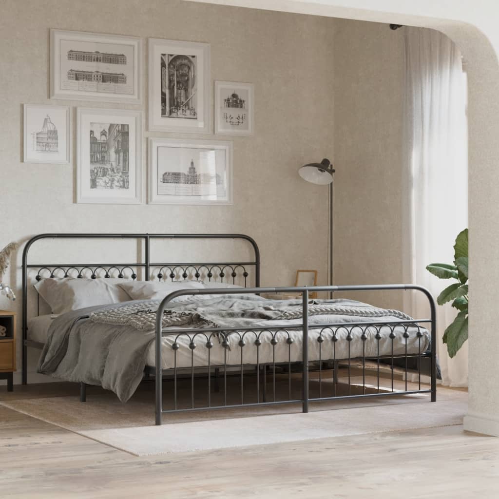Cadre de lit métal sans matelas avec pied de lit noir 183x203cm - XIOS