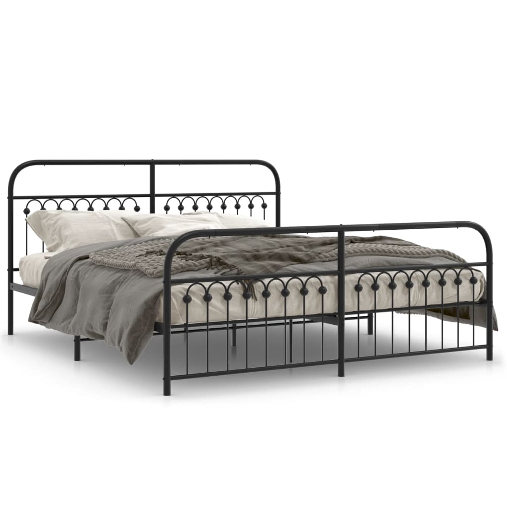 Cadre de lit métal sans matelas avec pied de lit noir 183x213cm - XIOS
