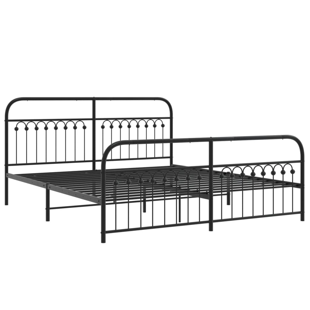 Cadre de lit métal sans matelas avec pied de lit noir 183x213cm - XIOS