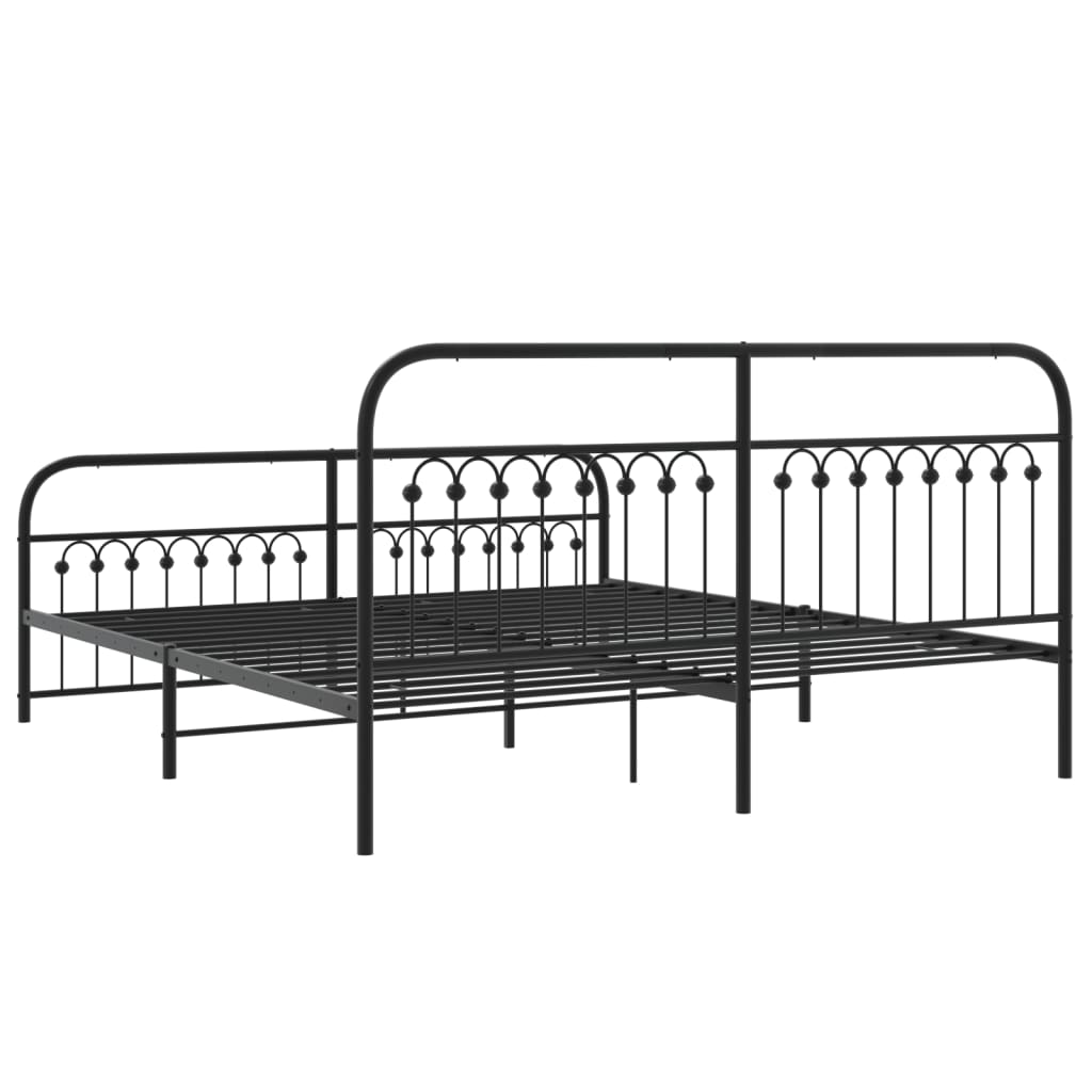 Cadre de lit métal sans matelas avec pied de lit noir 183x213cm - XIOS