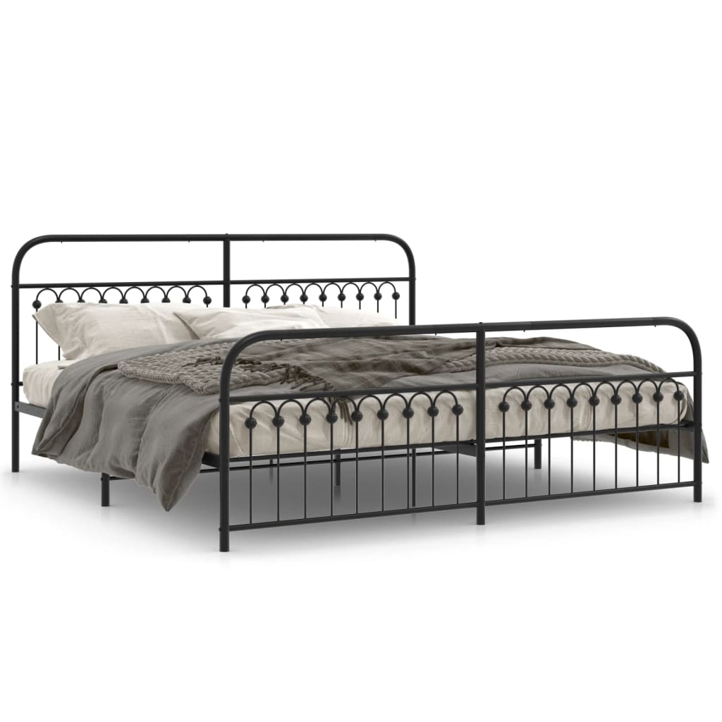 Cadre de lit métal sans matelas avec pied de lit noir 193x203cm - XIOS