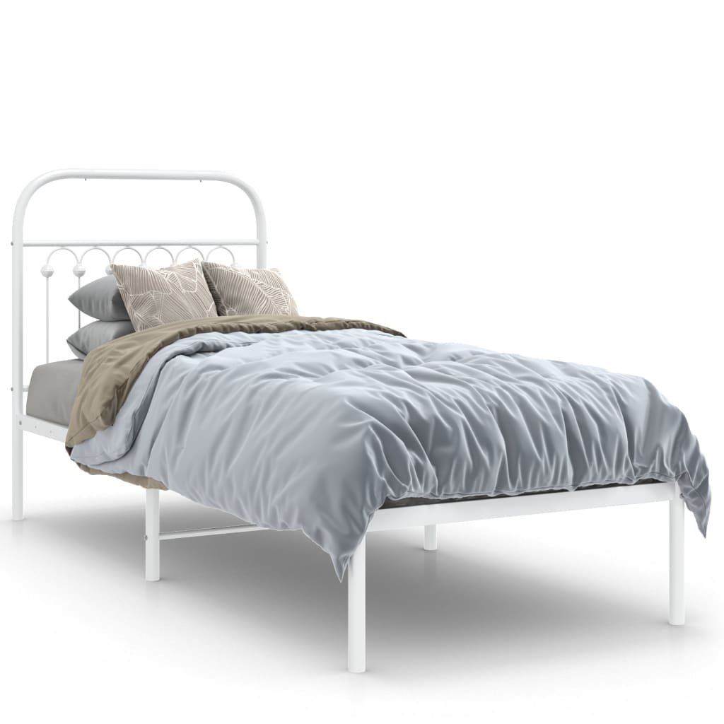 Cadre de lit métal sans matelas avec tête de lit blanc 75x190cm - XIOS