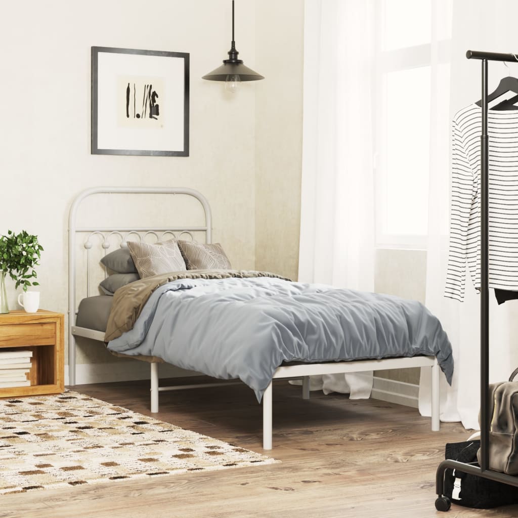 Cadre de lit métal sans matelas avec tête de lit blanc 75x190cm - XIOS