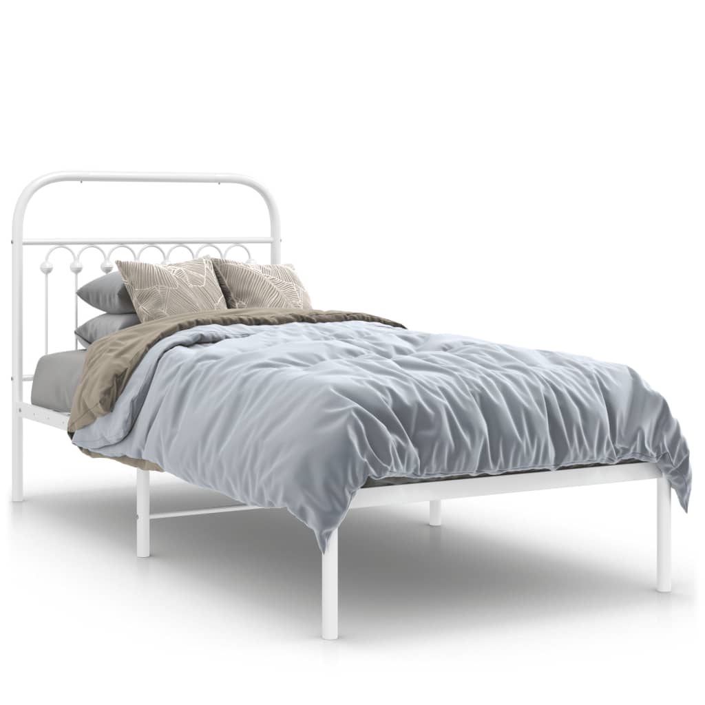 Cadre de lit métal sans matelas avec tête de lit blanc 90x190cm - XIOS