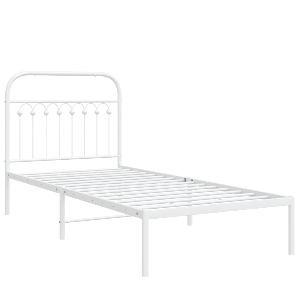 Cadre de lit métal sans matelas avec tête de lit blanc 90x190cm - XIOS