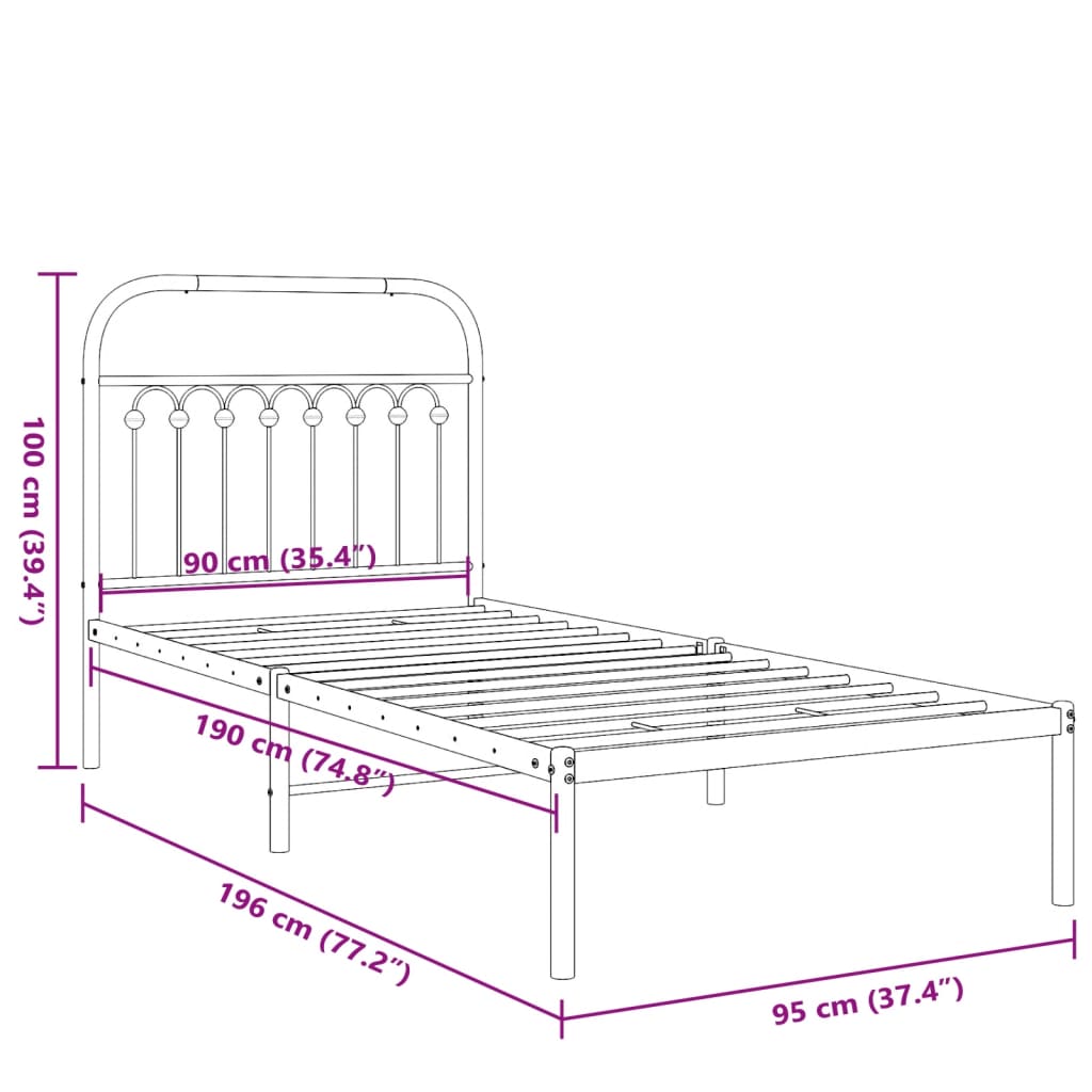 Cadre de lit métal sans matelas avec tête de lit blanc 90x190cm - XIOS
