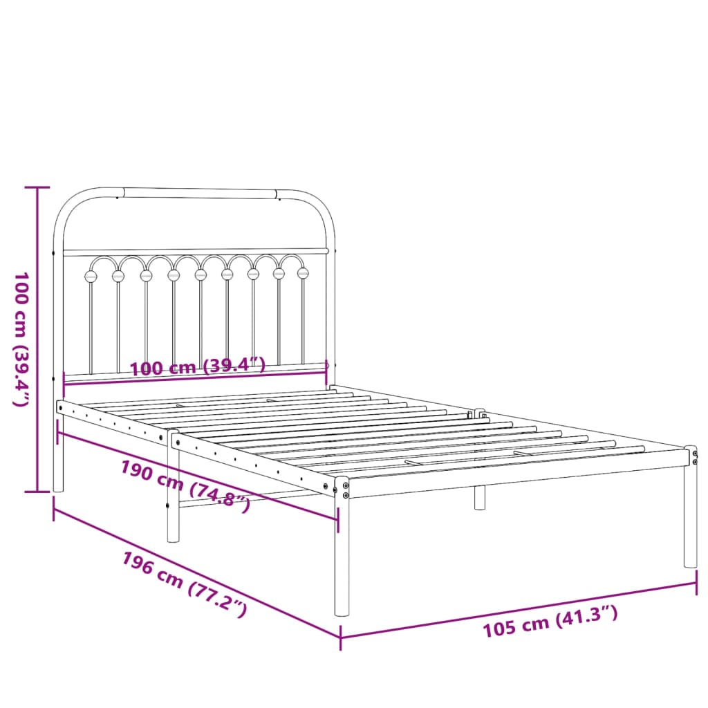 Cadre de lit métal sans matelas et tête de lit blanc 100x190 cm - XIOS