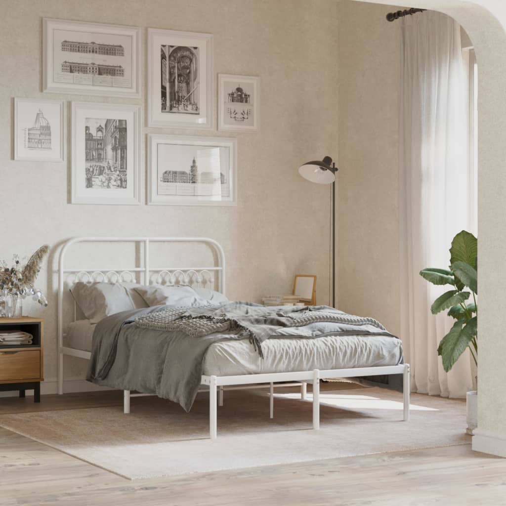 Cadre de lit métal sans matelas et tête de lit blanc 120x190 cm - XIOS
